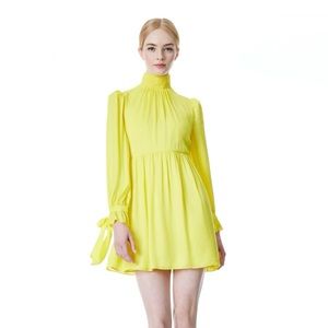 Alice + Olivia THEA TIE BLOUSON SLEEVE DRESS- Canary size Small